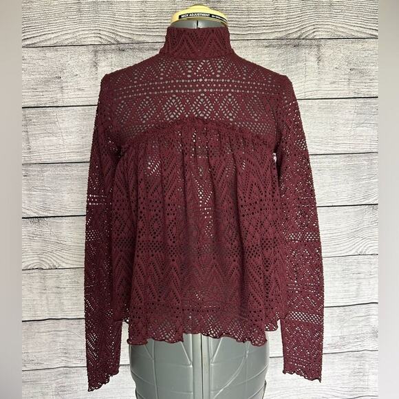 Free People Beach About Time Top Burgundy Lace Tunic Top Small - Picture 2 of 8